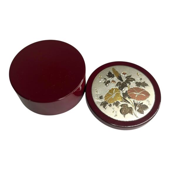Avon Vintage Imari Treasure Cache Trinket Box VINTAGE 1986 Burgundy Floral Lid - Picture 3 of 9